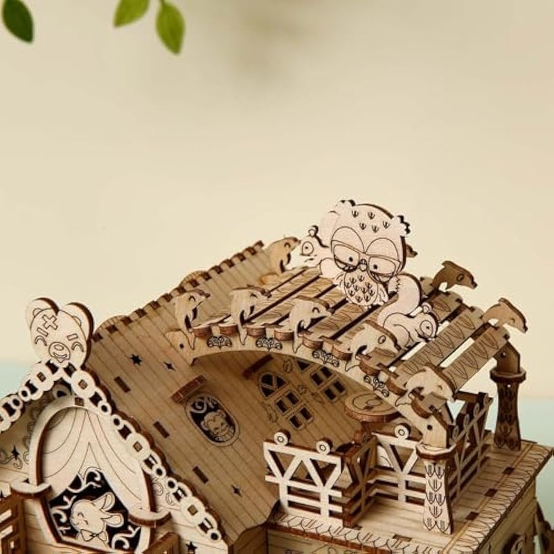 3D Wooden Puzzle for Adults, Animals Forest Party DIY Wooden Music Box with LED Light, Self-Assembly Mechanical House Building Kit Handicraft, Birthday Gift for Women Men, Home Decor, 174 pcs - Image 4